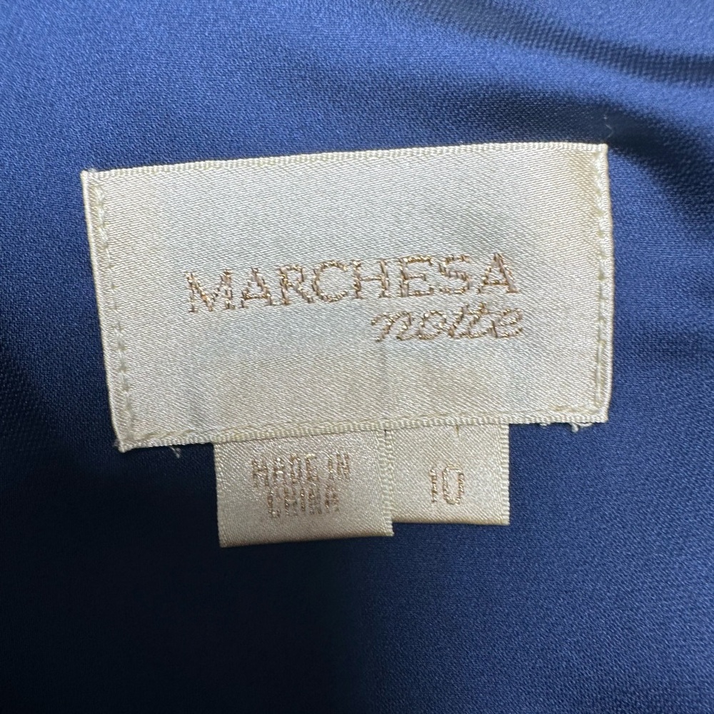 Marchesa Notte Blue Silk Evening Gown Beaded Shoulders V Neck Sleeveless 10 - Picture 8 of 13